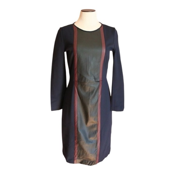 J. Crew Dresses & Skirts - J.Crew Faux Leather Panel Sheath Dress Size 00 Black Bodycon Work Office Chic